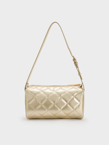 Janie Metallic Quilted Shoulder Bag, Champagne, hi-res