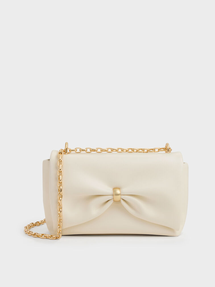 Halsey Ruched Chain Shoulder Bag, Cream, hi-res