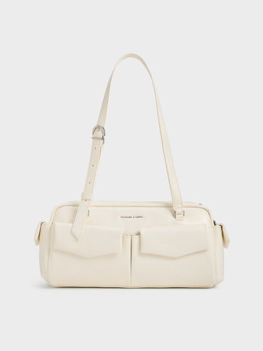 Rachel Elongated Multi-Pocket Shoulder Bag, Cream, hi-res