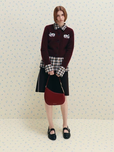 Agatha Chain-Accent Shoulder Bag, Burgundy, hi-res