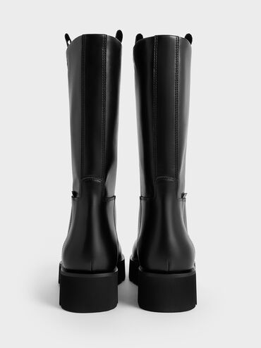 Double Pull-Tab Calf Boots, Black, hi-res