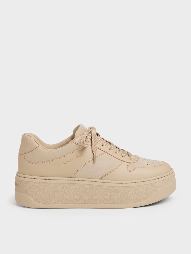 Faux Suede Platform Sneakers, Beige, hi-res