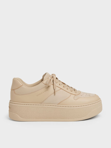 Faux Suede Platform Sneakers, Beige, hi-res