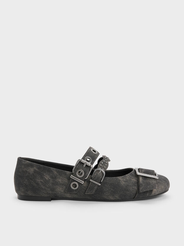 Aether Grommet Studded Mary Jane Flats, Dark Grey, hi-res