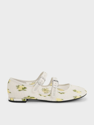Mesh Floral-Print Double-Strap Mary Jane Flats, Multi, hi-res