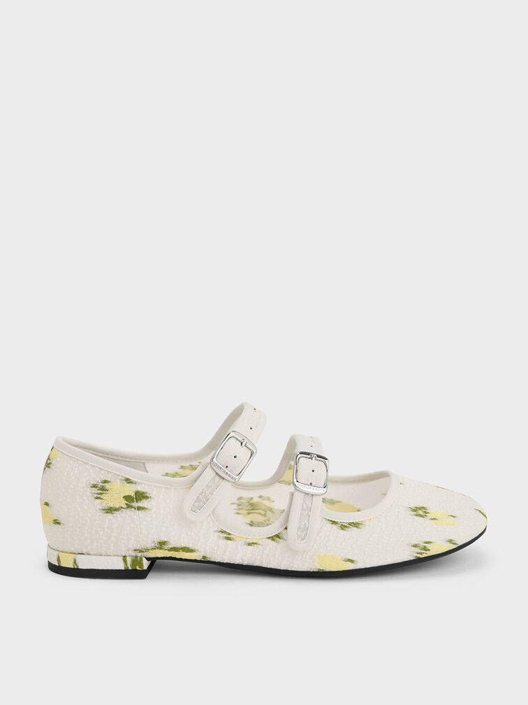 Mesh Floral-Print Double-Strap Mary Jane Flats, Multi Mesh Floral-Print Double-Strap Mary Jane Flats, Multi, hi-res