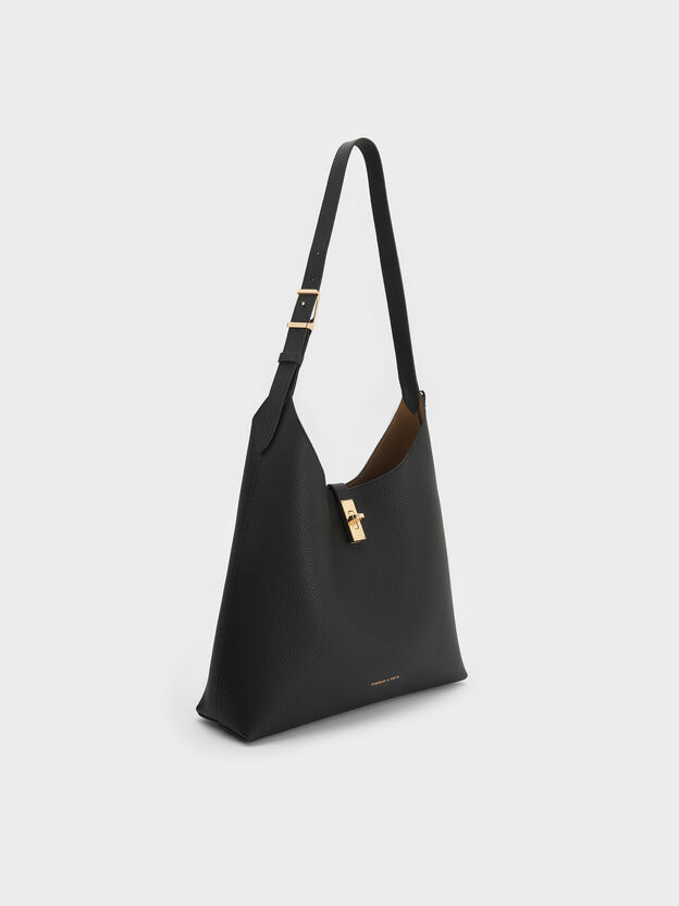 Chance Turn-Lock Hobo Bag, Black, hi-res