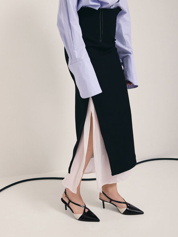 Two-Tone Pointed Slingback Pumps, Black Box, hi-res