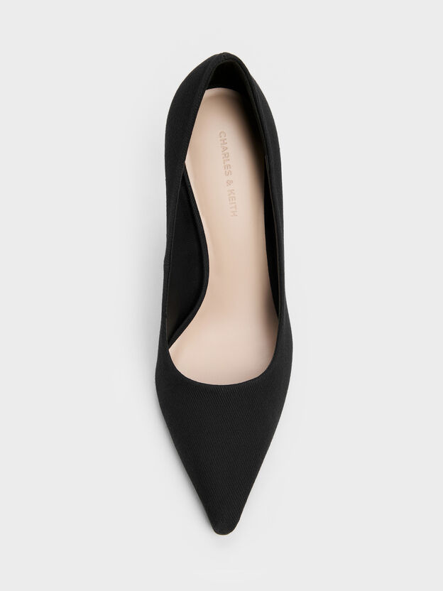 Kerra Twill Pointed High Heels, Black Textured, hi-res