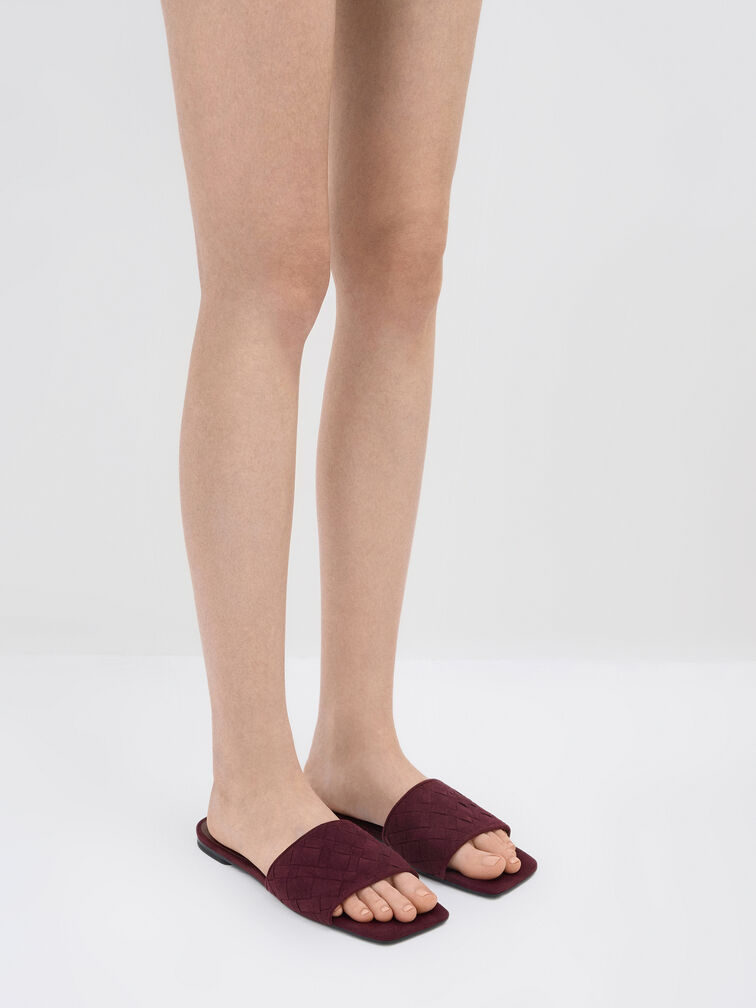 Ivette Faux Suede Woven Slide Sandals, Burgundy, hi-res