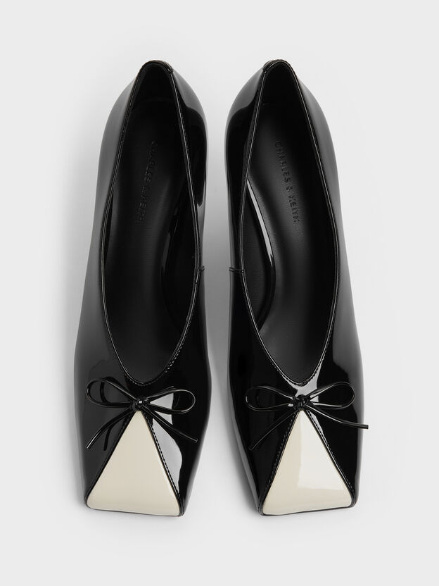 Patent Contrast-Panel Bow Pumps, Black Patent, hi-res