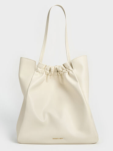 Brigette Ruched Tote Bag, Cream, hi-res