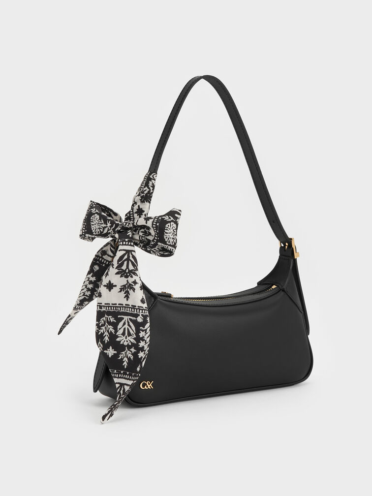 Cerese Leather Scarf-Handle Shoulder Bag, Black, hi-res