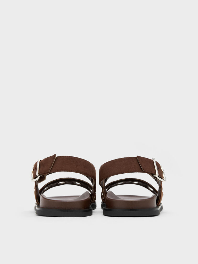 Faux Suede Grommet Slingback Sandals, Dark Brown Textured, hi-res