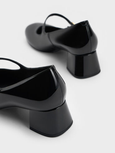 Hettie Patent Metallic-Buckle Block-Heel Mary Janes, Black Patent, hi-res
