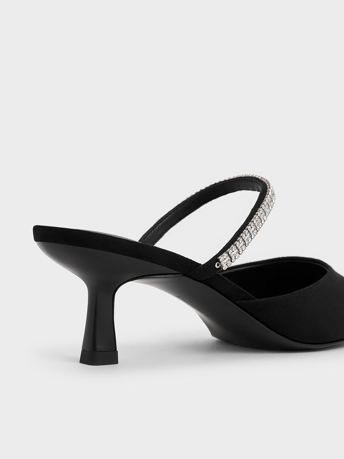 Black Textured Ambrosia Textured Gem-Embellished Pointed-Toe Mules