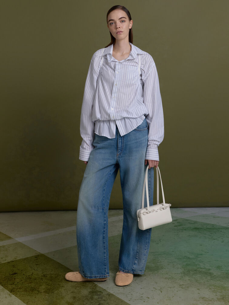 Nancy Faux Shearling Bow Ballet Mules, Brown, hi-res