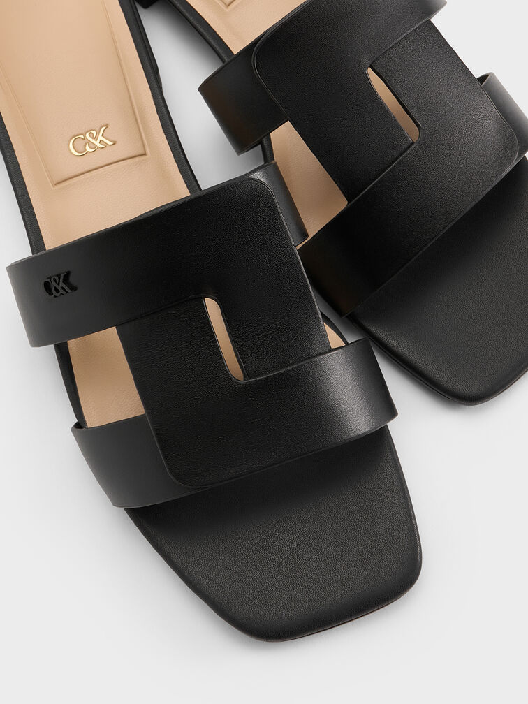 Petina Leather Slide Sandals, Black, hi-res