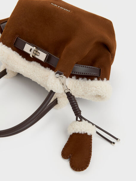 Mini Cosima Fur-Trim Tote Bag, Pecan Brown, hi-res