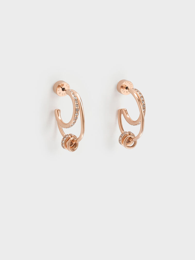 Hermione Crystal Crescent Earrings, Rose Gold, hi-res