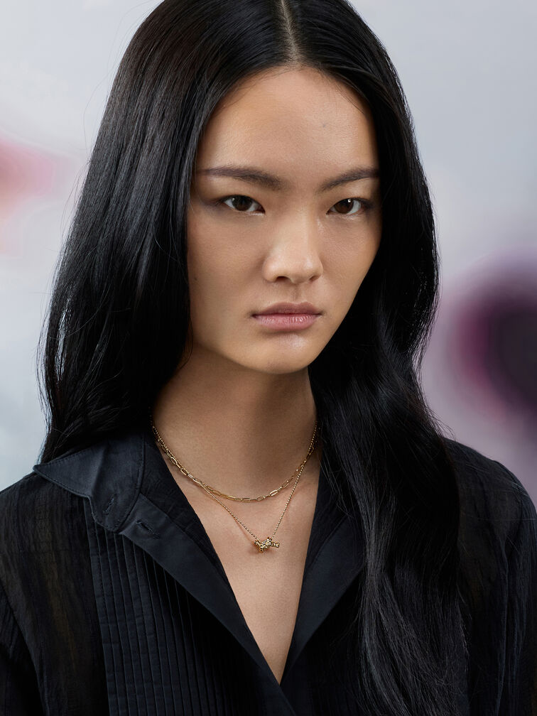 Sable Rope-Knot Double-Chain Necklace, Gold, hi-res