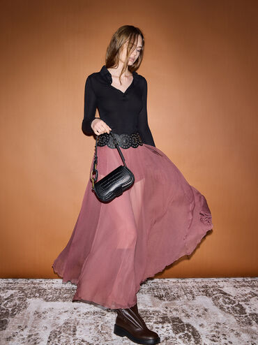 Mini Kora Croc-Effect Metallic-Accent Elongated Bag, Black, hi-res