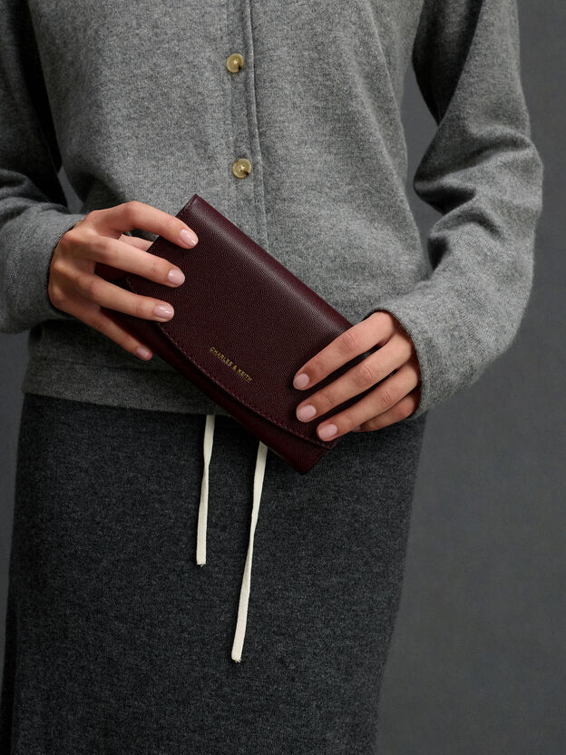 Briony Curved Flap Long Wallet, Wineberry Red, hi-res