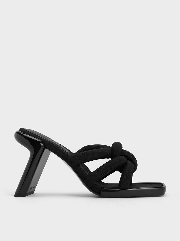 Toni Knotted Puffy-Strap Mules, Black Textured Toni Knotted Puffy-Strap Mules, Black Textured, hi-res