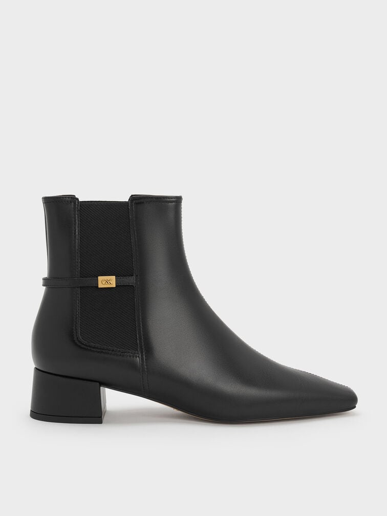 Georgina Leather Tapered Square-Toe Ankle Boots, Black, hi-res