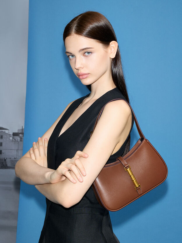 Cesia Metallic-Accent Shoulder Bag, Chocolate, hi-res