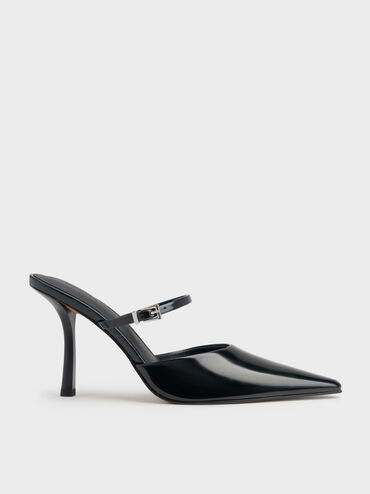 Tapered Square-Toe Heeled Mules, Black Box, hi-res