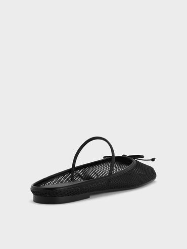 Mesh Bow Square-Toe Ballet Mules, Black Textured, hi-res