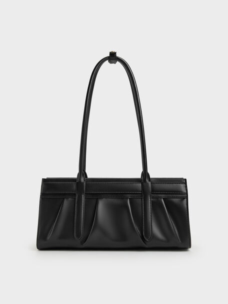 Isolde Belted Ruched Shoulder Bag, Black, hi-res