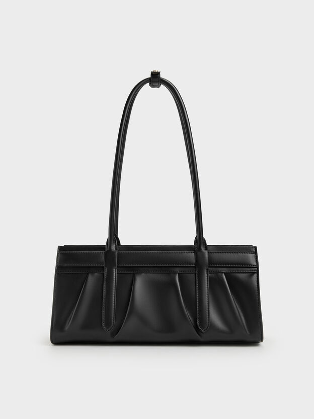Isolde Belted Ruched Shoulder Bag, Black, hi-res