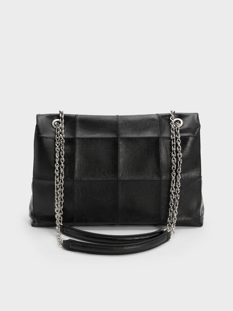 Large Delfina Quilted Chain-Strap Shoulder Bag, Black, hi-res