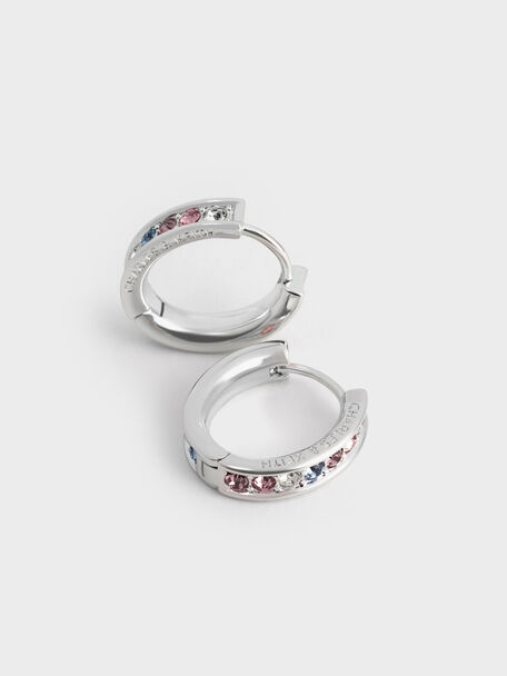 Maeve Crystal-Embellished Hoop Earrings, Silver, hi-res
