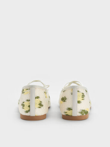 Girls' Mesh Floral-Print Crossover-Strap Ballet Flats, Multi, hi-res