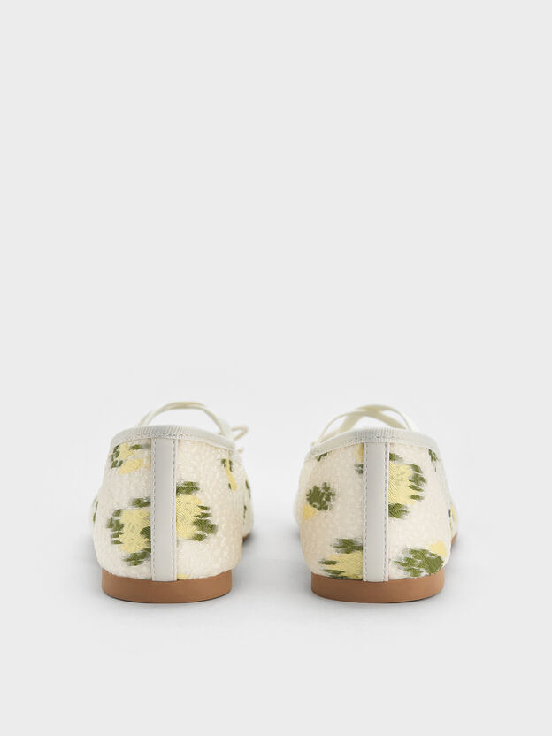 Girls' Mesh-Floral Crossover Ballet Flats, Multi, hi-res