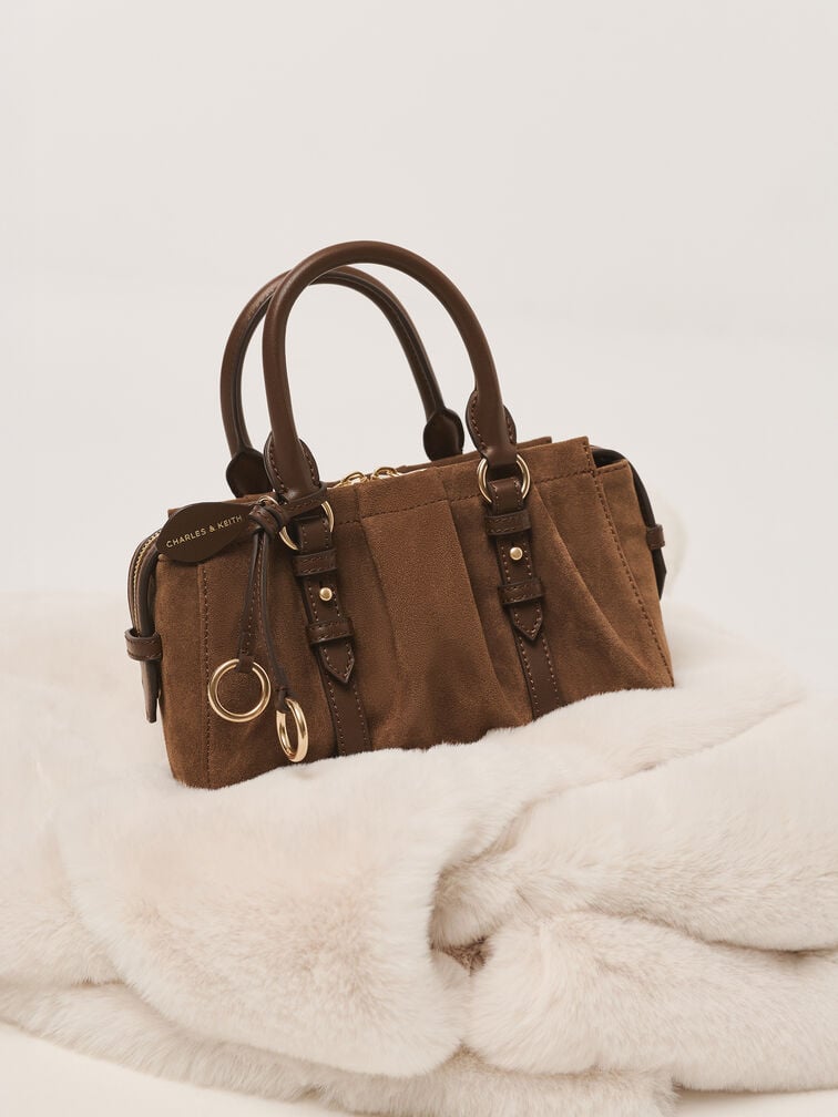 Britton Recycled Suede Top Handle Tote Bag, Mocha Brown, hi-res