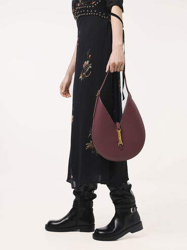 Cesia Metallic-Accent Hobo Bag, Wineberry Red, hi-res