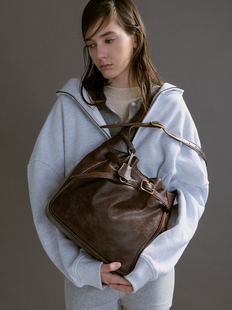 Victoria Belted Hobo Bag, Distressed Coffee, hi-res