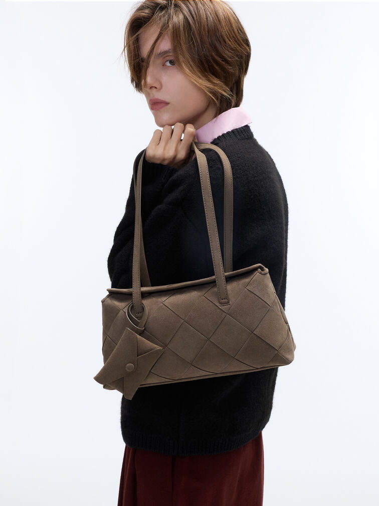 Maribel Woven Trapeze Shoulder Bag, Stone Grey, hi-res