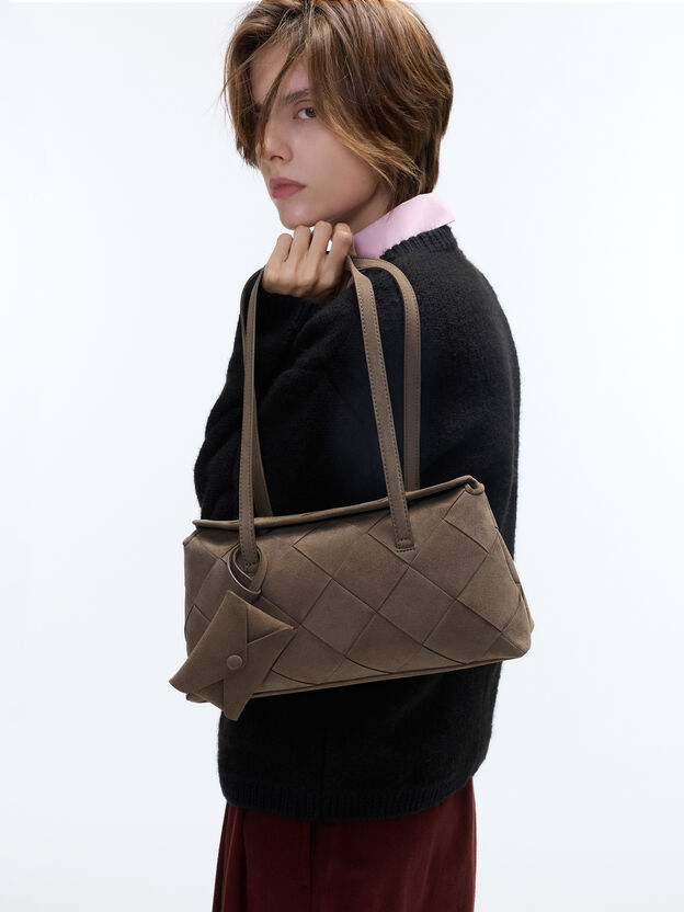 Maribel Woven Trapeze Shoulder Bag, Stone Grey, hi-res