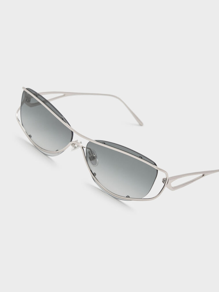 Ainsley Geometric Sunglasses, Silver, hi-res