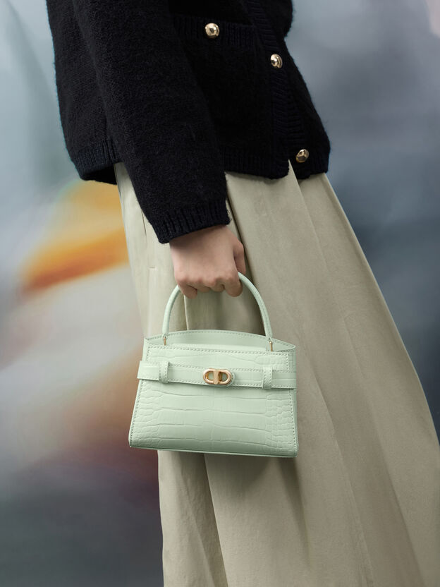 Aubrielle Croc-Effect Belted Top Handle Bag, Mint Green, hi-res