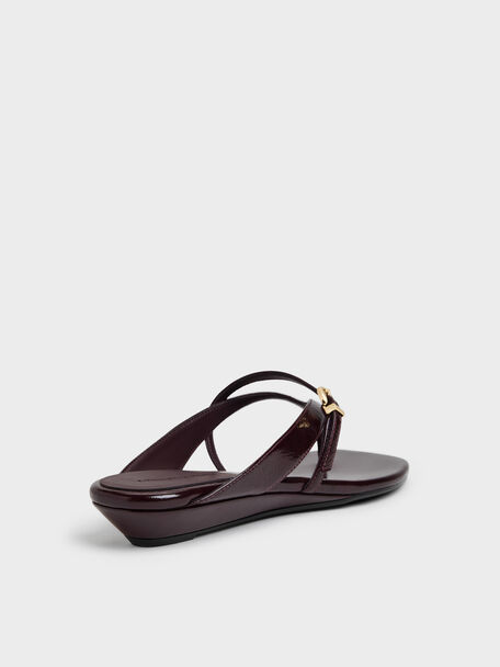 Buckled Thong Wedges, Burgundy, hi-res