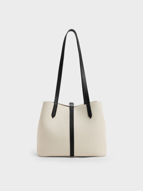 Beryl Two-Tone Belted Bucket Bag, Multi Cream, hi-res