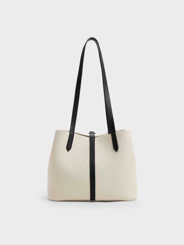 Beryl Two-Tone Belted Bucket Bag, Multi Cream, hi-res