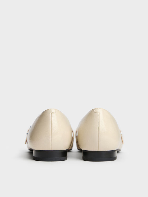 Crinkle-Effect Pointed Ballet Flats, Beige, hi-res