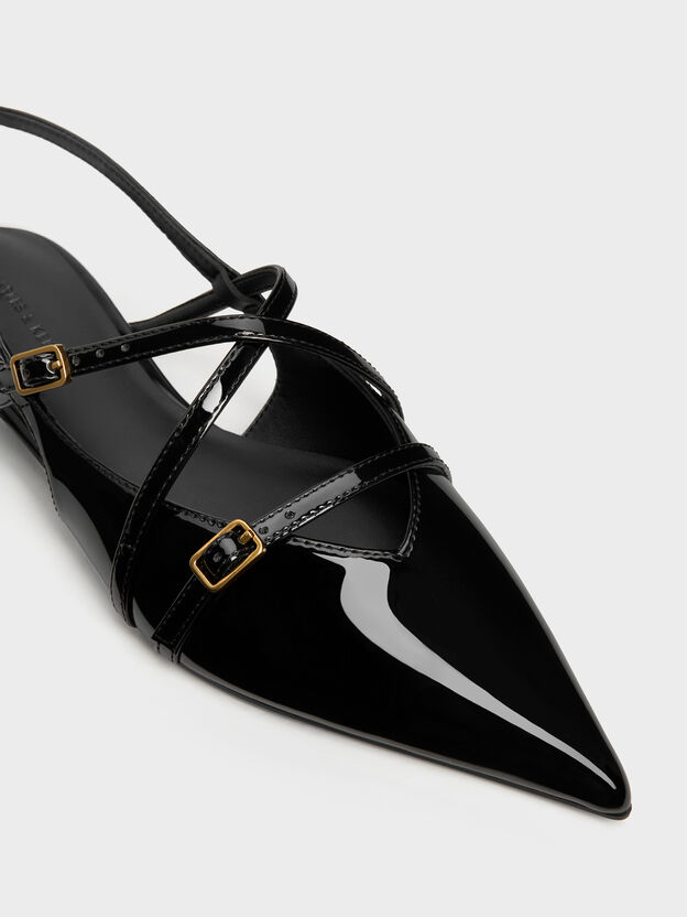 Maybelle Patent Strappy Slingback Flats, Black Patent, hi-res
